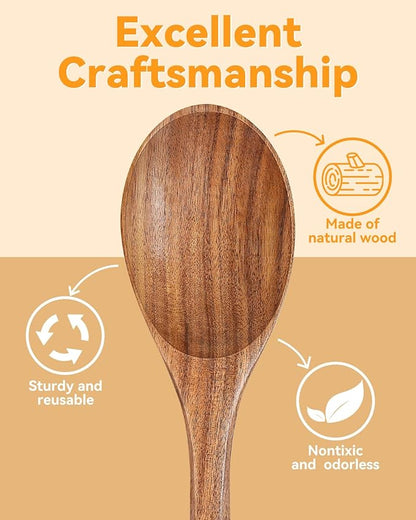 Wooden Cooking Spoons, 2 PCS Large Wooden Spoons for Cooking, Natural Teak Wood Spoons for Stirring Tasting Baking, Good Grip Heat Resistant Durable Wooden Kitchen Utensils