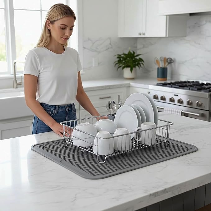 MicoYang Silicone Dish Drying Mat for Multiple Usage,Easy clean,Eco-friendly,Heat-resistant Silicone Mat for Kitchen Counter or Sink,Refrigerator or Drawer Liner Grey 2XL 24 inches x 18 inches - Image 6