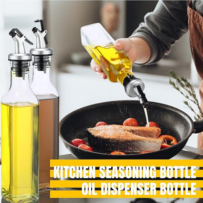 Hushee 12 Pcs Clear Glass Olive Oil Dispenser Bottles Sets Include 8oz Glass Bottle with Spout Oil Vinegar Cruet Container for Kitchen Stainless Steel Funnel Black Labels with White Pen(Silver) - Image 6