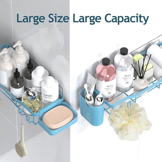 NESOMI Shower Caddy Adhesive Shower Organizer 8-Pack, Rustproof Stainless Steel Bathroom Shelves, Large Capacity No-Drill Rack Storage Accessories with Soap Dish Toothbrush Holder Hooks - Image 9