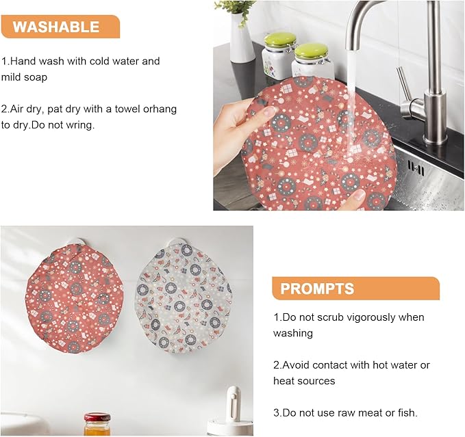 Reusable Bowl Covers for Bread Proofing（2 Large）- Cotton Beeswax Bowl Covers Reusable with Elastic Rim, Sourdough Bowl Cover for Food Storage and Food Preservation (10INCH)(Christmas style)