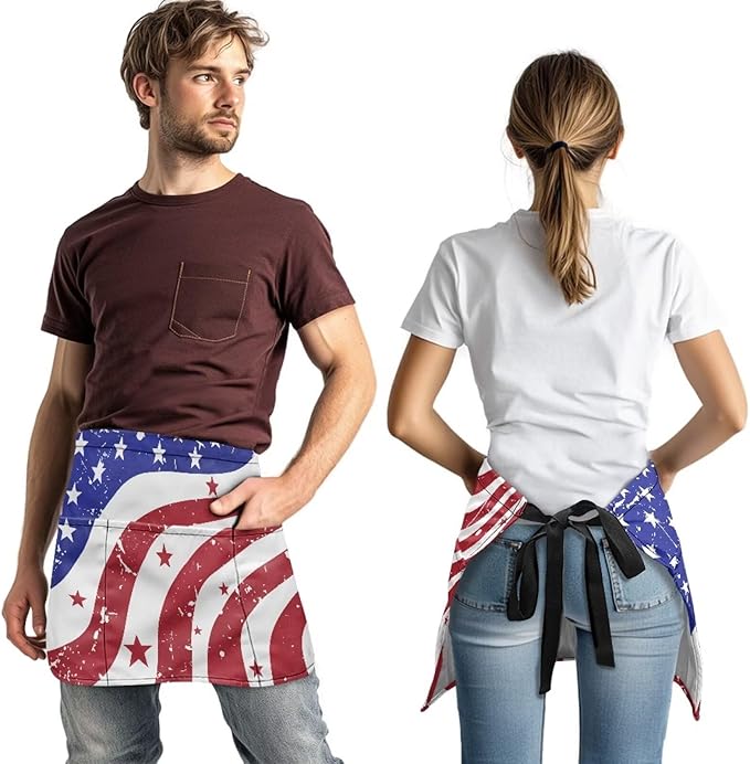 Server Apron with 3 Pockets, Waterproof Oil Waitress Waiter Half Apron for Restaurant Hotel Kitchen Cafe