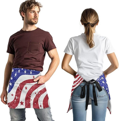 Server Apron with 3 Pockets, Waterproof Oil Waitress Waiter Half Apron for Restaurant Hotel Kitchen Cafe