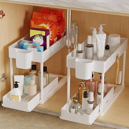 2 Pack Under Sink Organizers and Storage, 2-Tier Sliding Cabinet Organizer Drawer for Bathroom and Kitchen – Multi-Purpose Cabinet Organizer with Easy Pull-Out Design (White) - Image 3