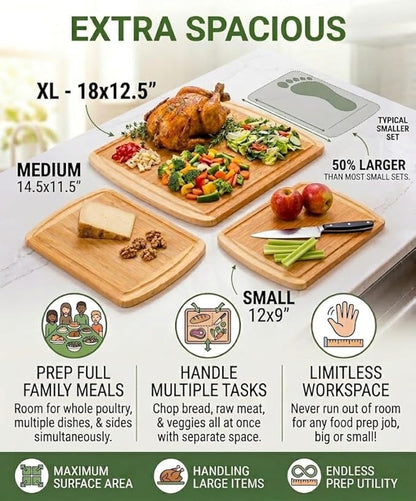 Greener Chef Luxury XL Bamboo Cutting Board Set of 3 with Vertical Grain Strength Technology - Extra Large Wood Cutting Boards for Kitchen and Lightweight Chopping Board Set - Replacements for Life - Image 5