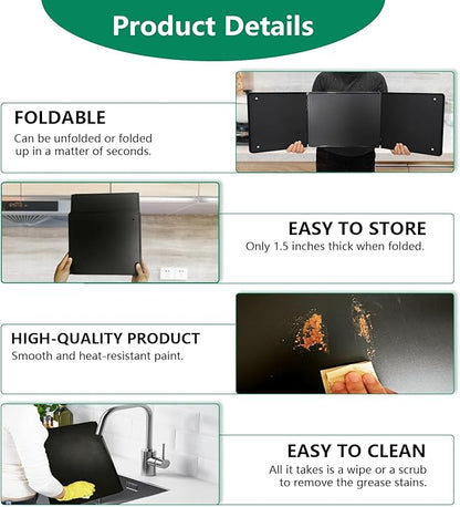 Large 3 Sided Splatter Guard for Frying Stove Top,Oil Splash Guard Cooking for Stove,Non Stick Foldable Splatter Screen for Stove Top (Black) - Image 4