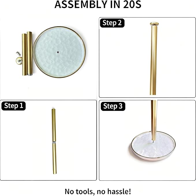 Paper Towel Holder Countertop,Kitchen Paper Towels Holder with Weighted Ceramic Base, Golden Paper Towel Holders for Standard and Large Size Rolls - Image 6
