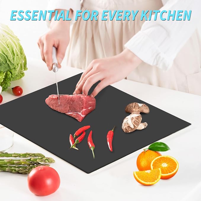 VASUHOME Glass Cutting Board, 16 * 12 inch Set of 1 Tempered Glass Cutting Board, Decorative Square Place Mat for Kitchen, Scratch, Heat, Shatter Resistant Cutting Mat, Silk Screen Black