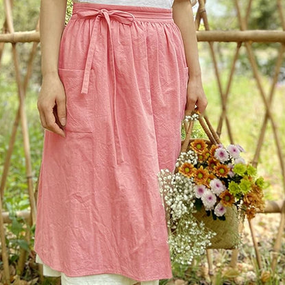 Cotton Linen Half Apron for Women Vintage Waist Apron Ruffle Plain Bright Color for Cooking Painting Artwork