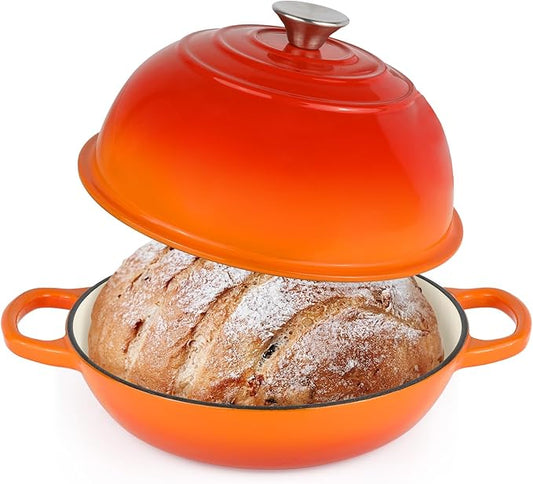 Enameled Cast Iron Bread Oven, Dutch Oven Pot with Lid, 10" Bread Dutch Oven for Sourdough Bread Baking, 6 Quarts Bread Pan with Dome Lid, Non-stick Cookware for Homemade Bread, Orange
