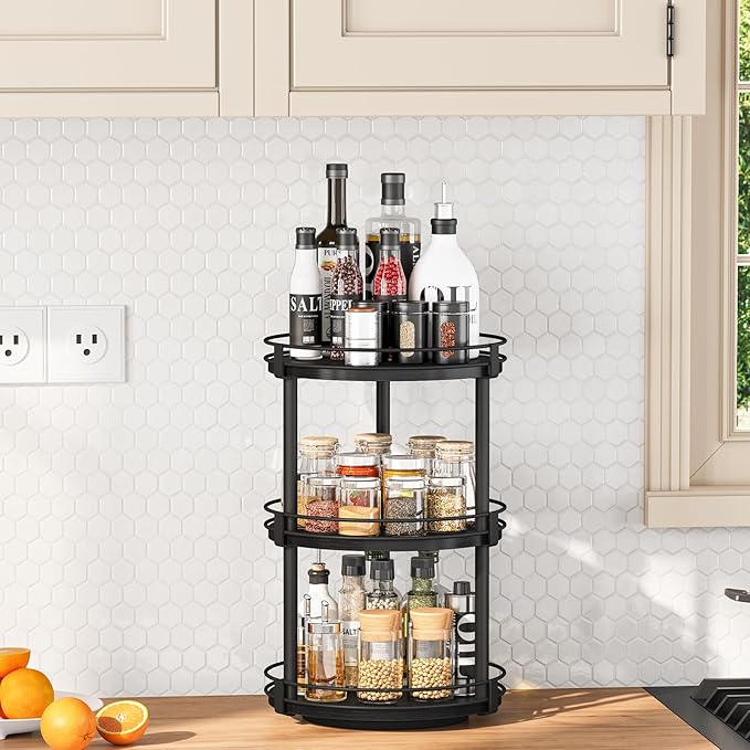 Snughome Lazy Susan Organizer, 3 Tier Rotating Spice Rack for Countertop, Turntable Lazy Susan Kitchen Countertop Organizer, 10.2" x 10.2" x 18.5", Black - Image 7