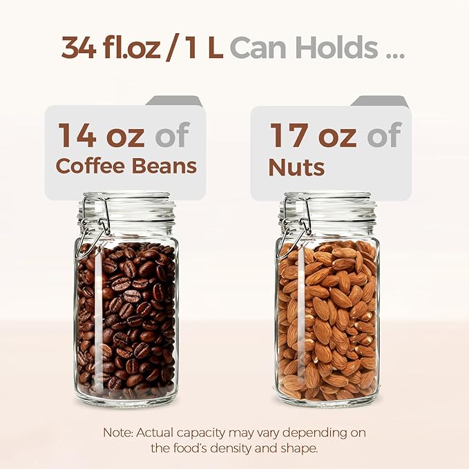 ComSaf 1 Quart Glass Jars with Airtight Lids (32oz, Set of 3), Straight-Sided Canisters for Sourdough Starter & Fermenting, 1L Hermetic Pantry Storage for Flour, Sugar, and Coffee - Image 5