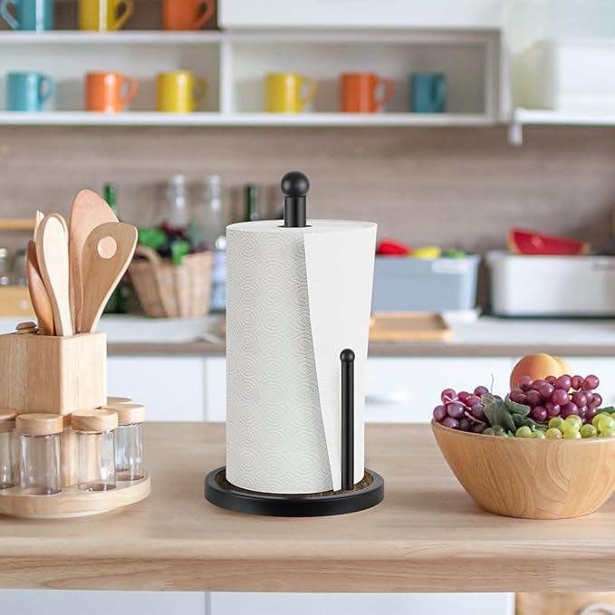 YINMIT Paper Towel Holder Countertop, Standing Paper Towel Roll Holder with Wooden Base, Rustic Farmhouse Paper Towel Holders for Kitchen Counter, Fits Standard or Jumbo-Sized Rolls - Image 5