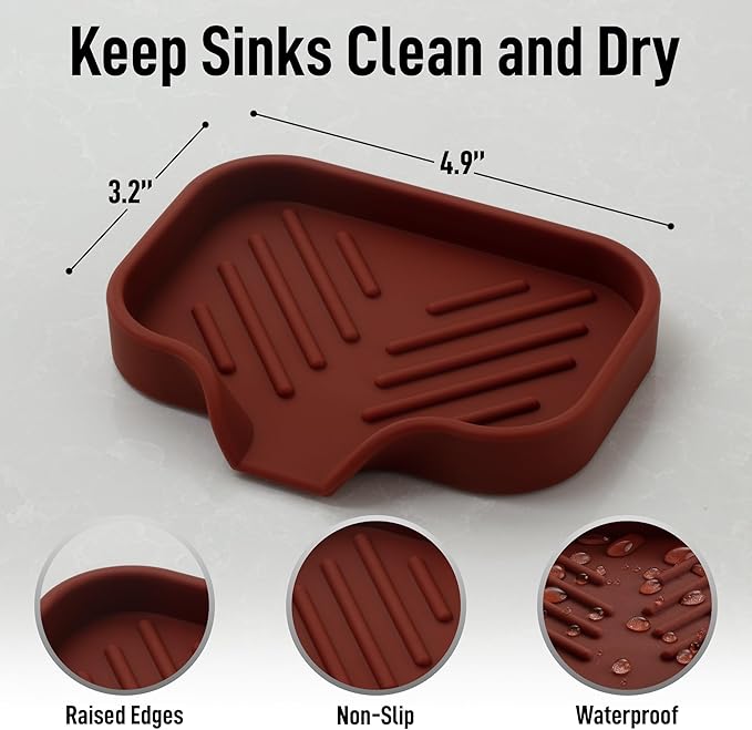 Zulay Kitchen Small Silicone Sponge Holder (4.9x3.3”) – Space-Saving Sink Organizer Tray for Sponge, Soap, Brush & More – Compact Non-Slip Dish for Kitchen & Bathroom (Canyon Rose) - Image 4