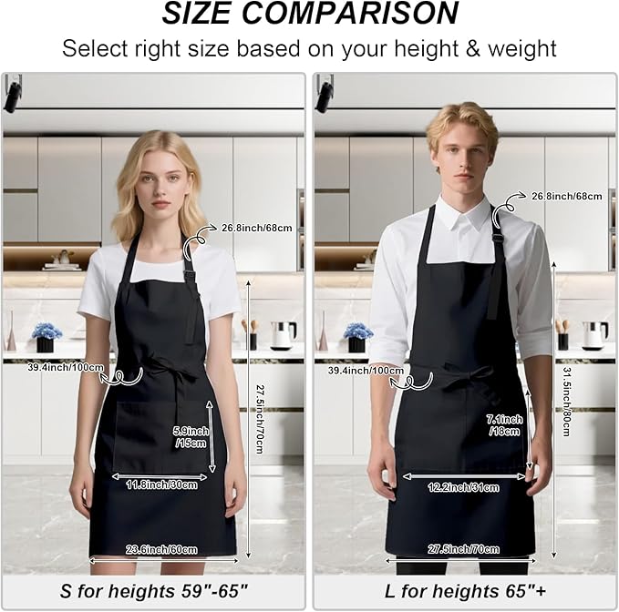 15 Pcs Adult Aprons Bulk with Pockets Adjustable Bib Chef Apron for Women Men Painting Cooking Crafting (S/L) - Image 5