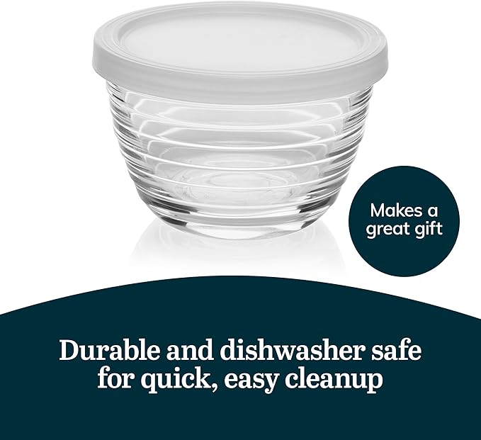 Libbey Small Glass Prep Bowls with Lids, Set of 8, 6.25 oz Small Bowls- Ideal for Leftovers, Meal Prep & Dips, Durable & Dishwasher Safe - Image 5