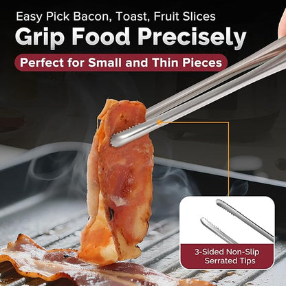 Precision Serrated Non-Slip Tips Cooking Tongs 3 Set (9.5" & 11.5" & 13.5"), 18/8 Stainless Steel Metal Tong, Light but Durable, Easily Control Kitchen Tweezer Tongs for Frying, Plating, BBQ - Image 2