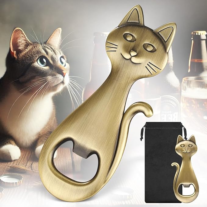 Cat Beer Bottle Opener, Cat Gifts for Cat Lovers, Kitty Beer Opener, Birthday Gifts, Christmas Gifts for Women Men, Bronze with Bag