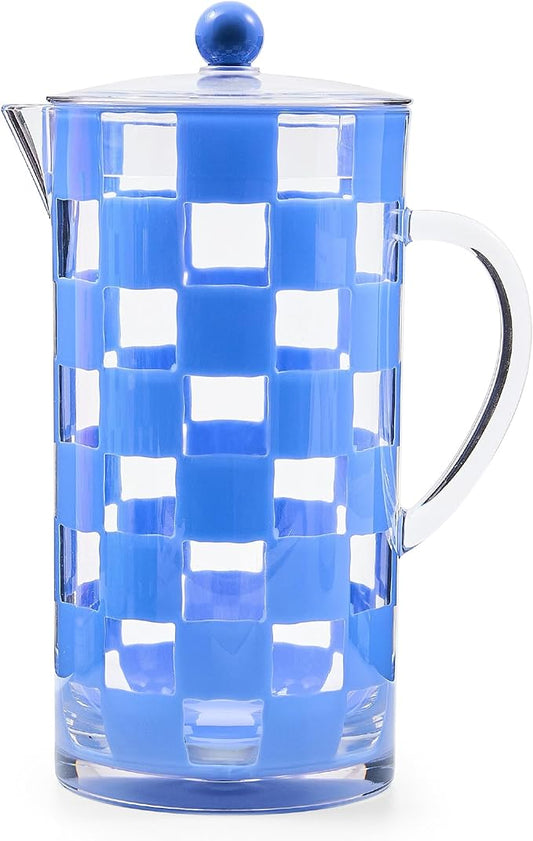 MACKENZIE-CHILDS Acrylic Pitcher with Spout for Water, Lemonade, and Farmhouse Home Decor, 2.5 Quarts, Blue Check by MacKenzie-Childs