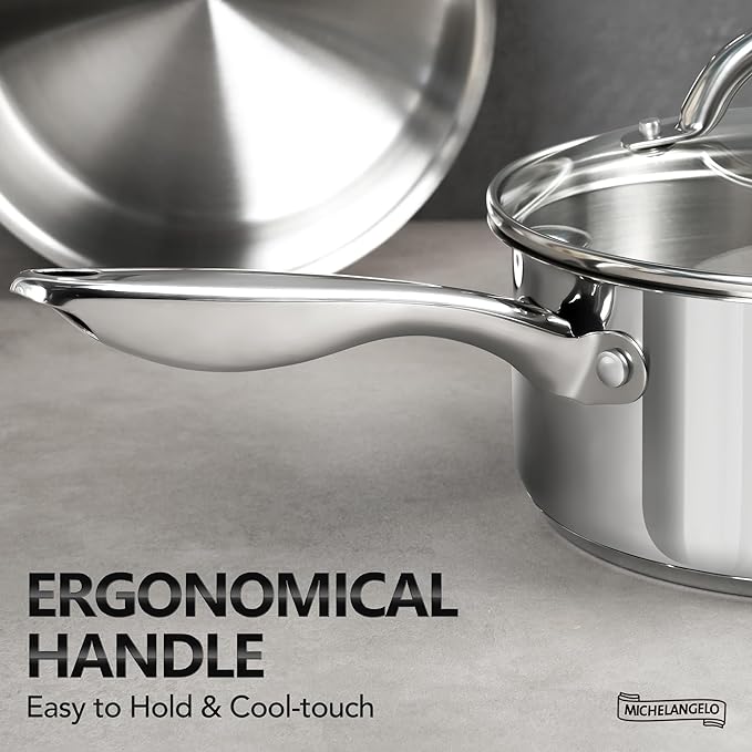 MICHELANGELO Saucepan Set 6pc, Triply Stainless Steel Sauce Pan with Lids 1QT & 2QT &3QT, Kitchen Cooking Pot for Home Use, Dishwasher Safe & Induction Compatible - Image 4