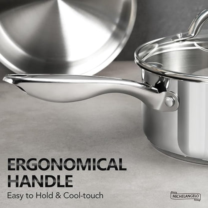 MICHELANGELO Saucepan Set 6pc, 18/10 Stainless Steel Sauce Pan with Lid, Tri-Ply Bottom Sauce Pot Set, Nonstick Saucepan, Induction Compatible, 1QT & 2QT &3QT - Image 4