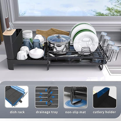 Runnatal Large Detachable Dish Rack with Drainboard Set, Dish Drying Rack Extendable Dish Rack, Utensil Holder, Cup Holder, Expandable Dish Drainer for All Kitchen Counter,20.5"-27.6" L x 12.6" W - Image 6