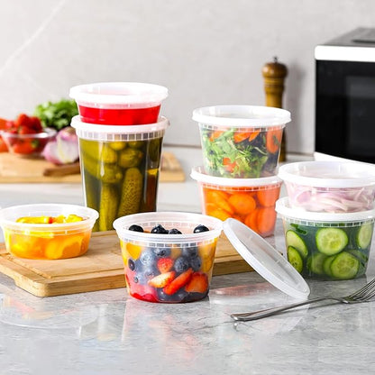 AOZITA 24 Sets Plastic Deli Food Containers With Lids, 8 oz 16oz 32oz Variety pack, Airtight Food Storage Containers, Freezer/Dishwasher/Microwave Safe, Soup Containers For Takeout Food Storage - Image 4