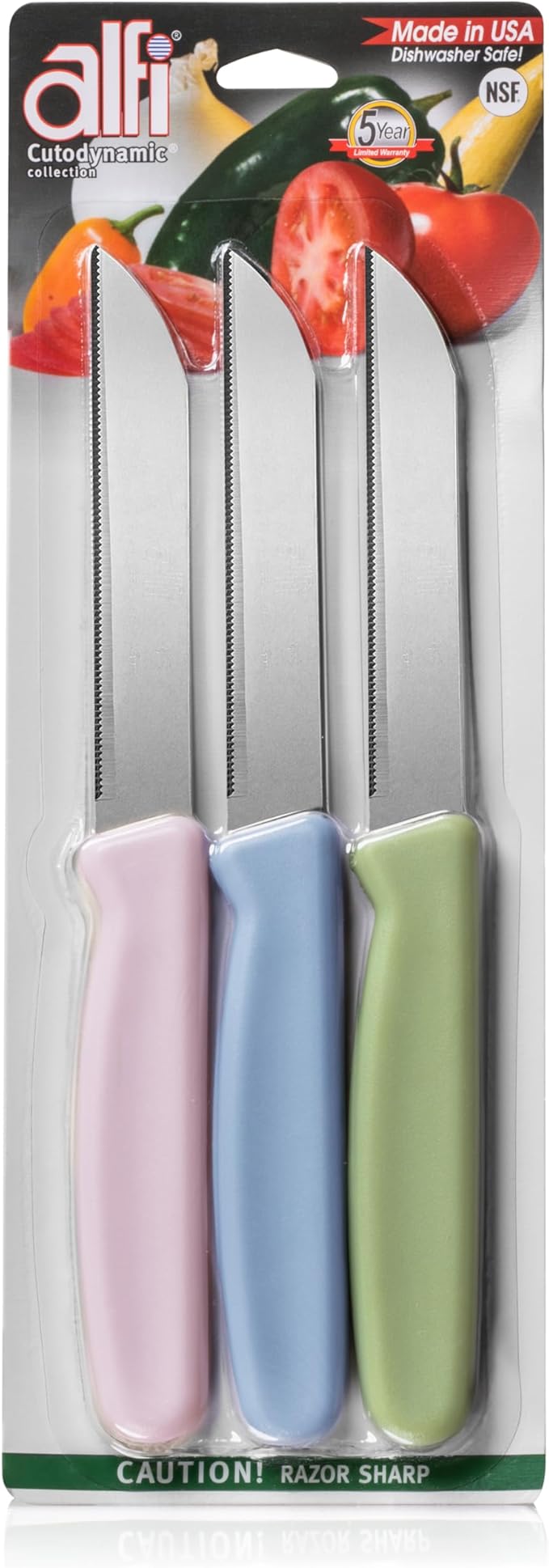 Alfi All-Purpose Knives Aerospace Precision Pointed Tip - Home And Kitchen Supplies - Serrated Steak Knives Set | Made in USA (Lavender, Myrtille, Green) by ALFI