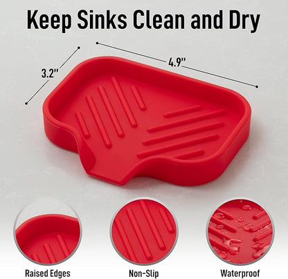 Zulay Kitchen Small Silicone Sponge Holder (4.9x3.3”) – Space-Saving Sink Organizer Tray for Sponge, Soap, Brush & More – Compact Non-Slip Dish for Kitchen & Bathroom (Red) - Image 4