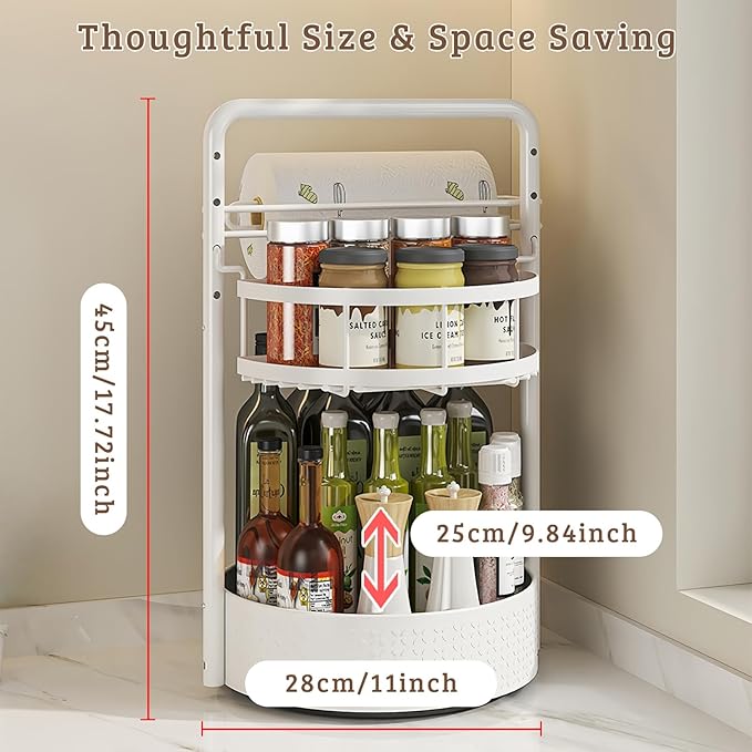 Rotating Spice Rack with Paper Towel Holder, 2 Tier Turntable Lazy Susan, Seasoning Organizer for Kitchen Countertop Cabinet, White - Image 5