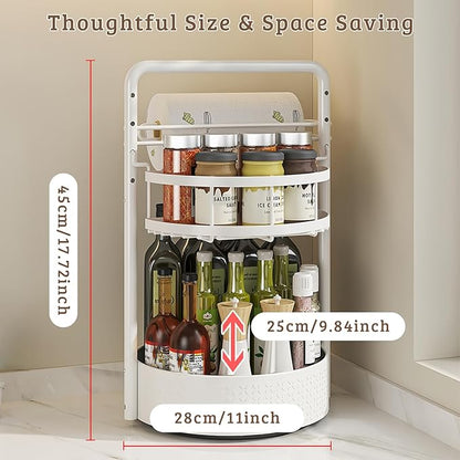Rotating Spice Rack with Paper Towel Holder, 2 Tier Turntable Lazy Susan, Seasoning Organizer for Kitchen Countertop Cabinet, White - Image 5