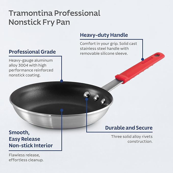 Tramontina Professional 8-Inch Non Stick Small Frying Pan, Heavy-Gauge Aluminum Skillet with Reinforced Nonstick Coating, Red Handle, Dishwasher and Oven Safe - Image 3