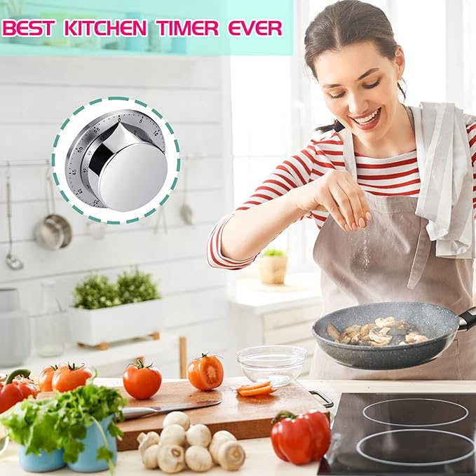 Kitchen Timers for Cooking, Chef Cooking Timer Clock with Loud Alarm - Magnetic Backing 100% Mechanical Desk Timer - No Batteries Required, Countdown Reminder Magnetic - Exquisite Stainless Steel Body - Image 6