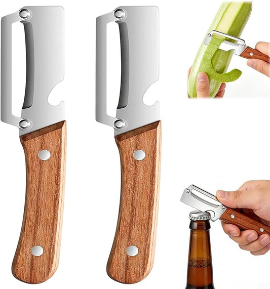 2 Pack Multifunctional Vegetable Peeler, Peelers for Kitchen with Bottle Opener, Zero Snag Wooden Peeler, 2 in 1 Stainless Steel Peeler with Wooden Handle, Potato, Fruit, Pumpkin by Unknown