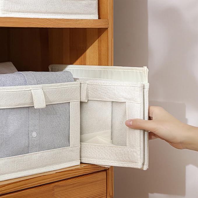 Linen Closet Organizers And Storage, 10 Pack Closet Storage Bins Linen Closet Baskets for Closet Organization Foldable Closet Organizer Bins with Clear Window For Organizing Clothing, Shelves, Jeans - Image 5