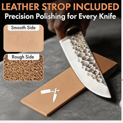 Premium Rolling Knife Sharpener kit, High Carbon 400, 1000, & 3000 Replacement Discs, 15° & 20° Adjustable Angles | Leather Strop, Anticut Gloves | Knife Sharpening kit for Kitchen & Chef's Knives - Image 5