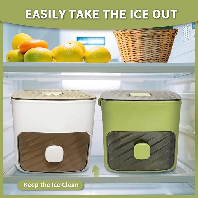 Ice Cube Tray for freezer with 2 Trays and Ice Storage Bin Tweezers, 48 Grid Ice Making Mold Ice Maker with Easy to Press Lid, for Whiskey Cocktails Beer Coffee (Green)