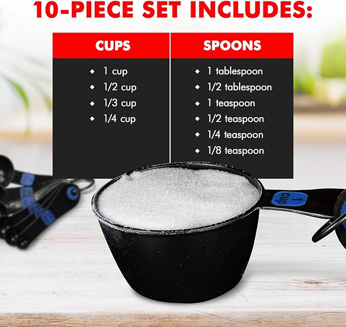 Chef Craft Easy to Read Plastic, Measuring Cup Set, 10 piece set, Blue - Image 4