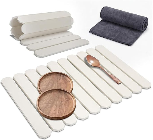 Stone Drying Mat for Kitchen Counter 16x24 Inch, Diatomaceous Dish Drying Mat with Towel Sanding Tool, Fast-Absorbing Quick-Dry Non-Slip Sink Tray by BSTUR