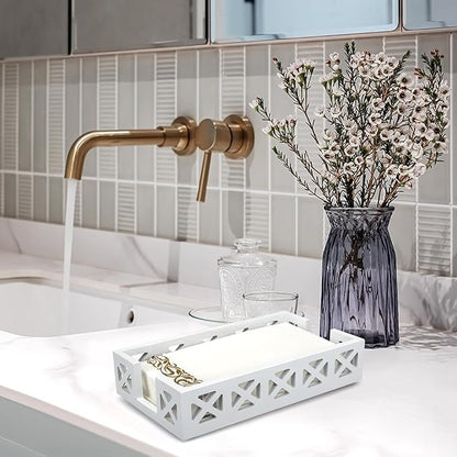 Guest Towel Holder Tray for Bathroom Napkin Holder Modern Disposable Hand Towel Holder Basket White Wooden Napkins Holder for Table Paper Rustic Bathroom Towel Tray Flat Wood Dinner Napkin Holder