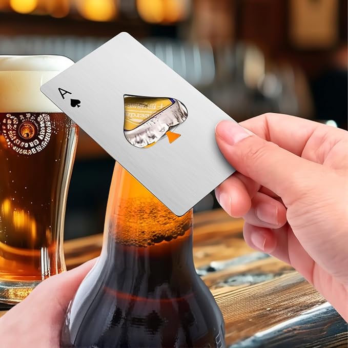 6PCS Poker Card Bottle Openers, Stainless Steel Credit Card Size Beer Bottle Opener - 3 Black & 3 Silver Poker Themed Cap Openers (Ace of Spades Design) - Image 3