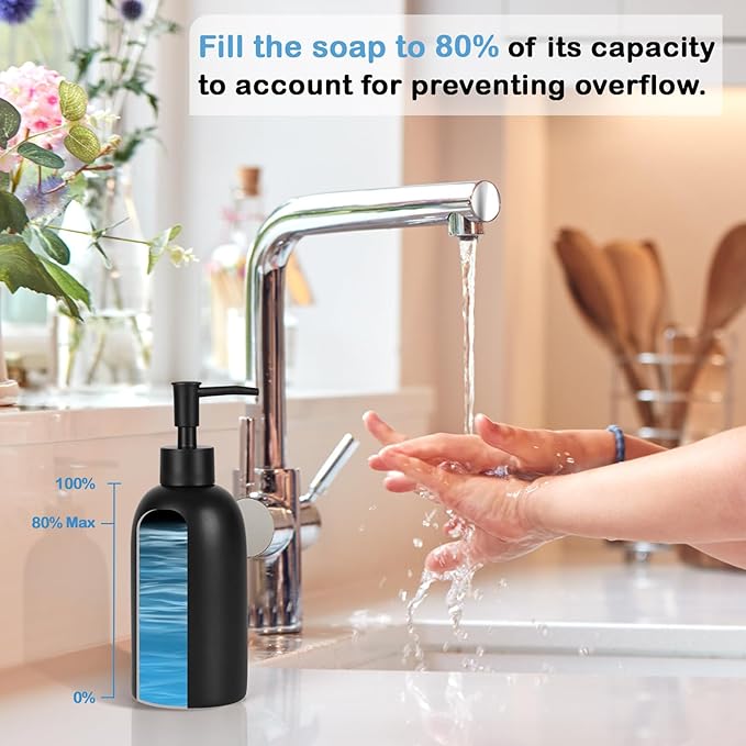 Natheeph 14OZ Ceramic Soap Dispenser Ceramic Soap Pump Dispenser Can Fill Liquid for Bathroom/Kitchen (2PC Black) - Image 3
