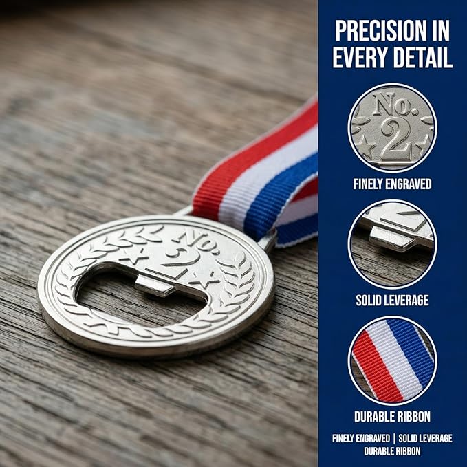Cabilock 3pcs Bottle Opener, Medal Shaped Beer Opener with Neck Ribbon, Creative Gold Medals Jar Beer Lid Remover Wine Accessories for Bar Kitchen Party Competitions