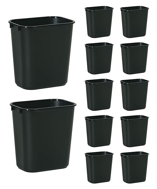 Rubbermaid Commercial Products Deskside Wastebasket/Trash Can, 3.25-Gallon/13-Quart, Black, Plastic, for Bedroom/Bathroom/Office, Fits Under Desk/Sink/Cabinet, Pack of 12 by RubbermaidCommercialProducts