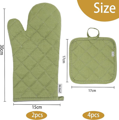 Oven Mitts and Pot Holders Sets,6 Pcs Oven Mitts and Potholders with Recycled Cotton High Heat Resistant Extra Thick Long Oven Mitts for Cooking(Green) - Image 3