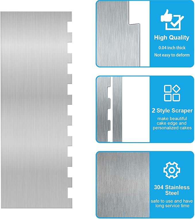 8.7 Inche Stainless Steel Cake Scraper，Double Sided Patterned Edge Stripe Edge Smoother Scraper Cake Decorating，Cake Decorating Comb Cake Scraper (1, 1-1) - Image 6