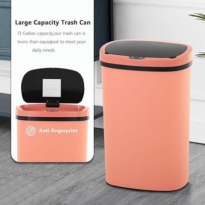 13 Gallon/50 L Kitchen Trash Can with Lid, Garbage Can with Touch-Free Lid, Cute Trash Bin Automatic Bathroom Trash Can, Motion Sensor Waterproof Trash Bin