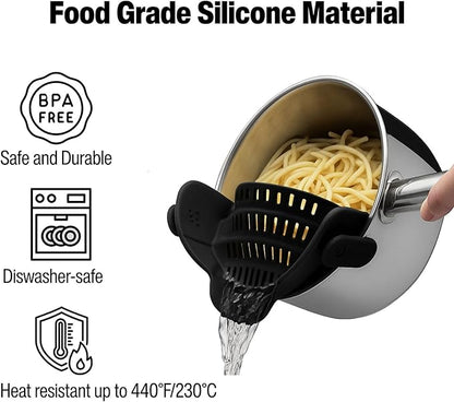 Silicone Pot Strainer, Emptycolor Adjustable Clip On Strainer for Pots Pans, Heat Resistant Pot Drainer, Kitchen Pasta Colander for Vegetables and Noodles (Black) - Image 3