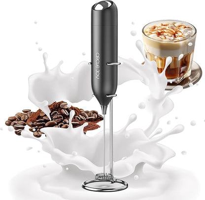 CIRCLE JOY Milk Frother Hanheld with Stand, Electric Coffee Frother, Battery Operated Hand Frother Wand Drink Mixer Mini Foamer for Matcha Lattes Cappuccino, Kitchen Gifts, Black by CIRCLEJOY