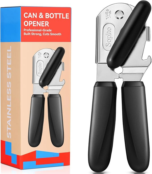 Sopito Can Opener Manual Magnetic Can Openers for Seniors Heavy Duty with Sharp Stainless Steel Blade, Black